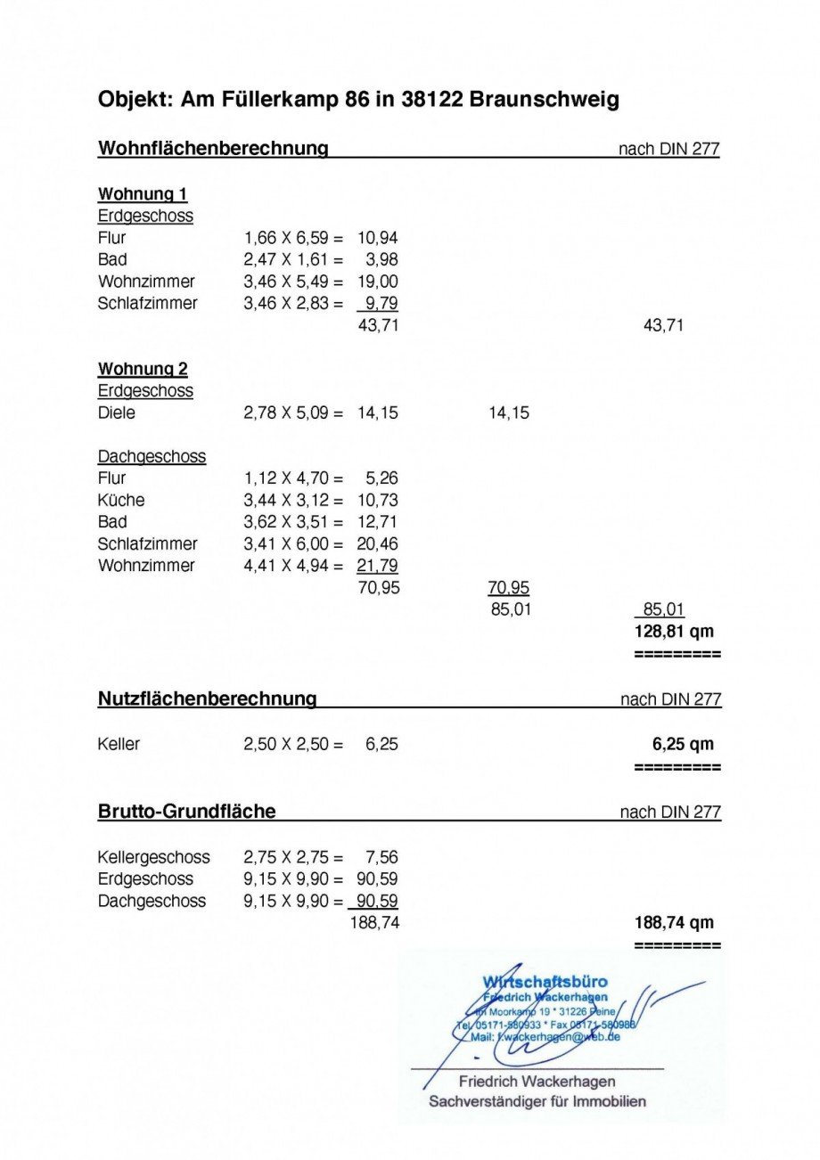 Wohnflaberechnung Einfamilienhaus Braunschweig